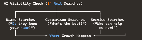 Audit query categories chart showing brand recognition, competitor comparison, and service-level queries used to measure AI citation share